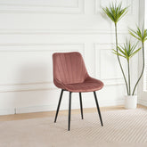 Pachet 3+1 Scaun dining roz prafuit cu cadru metalic fix si sezut textil Lisse A866 HARO